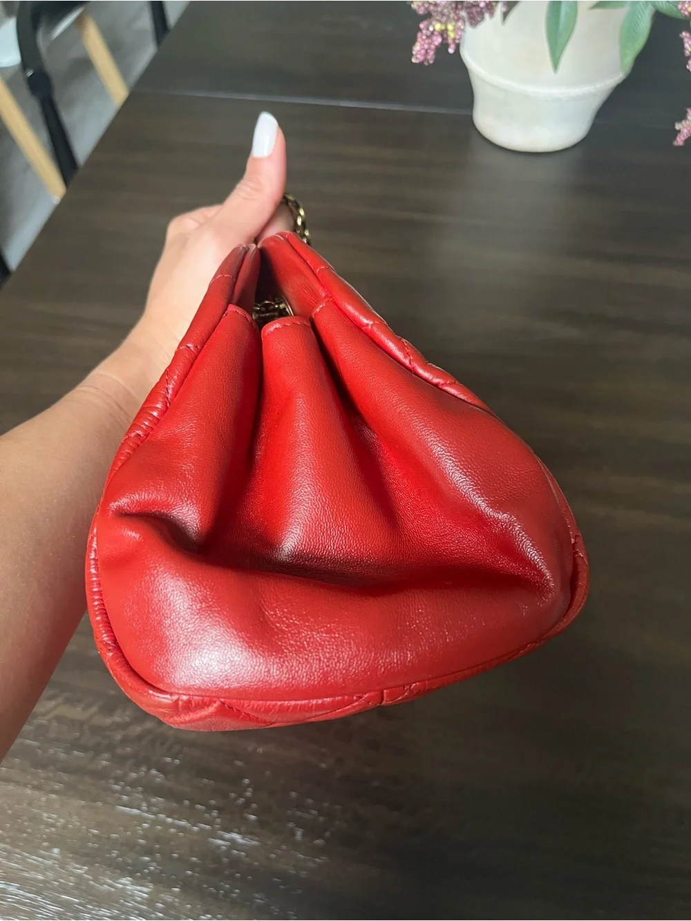 CHANEL Red Quilted Leather Shoulder Bag with Gold Chain and CC Charm